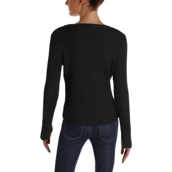 Revolve One Grey Day Robert Sweater Distressed Ribbed Knit Cotton Silk Black XS - Picture 15 of 16